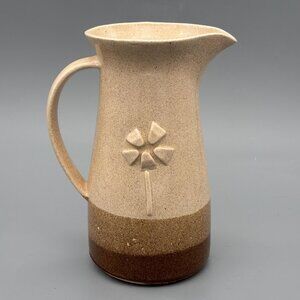 Vintage Studio Pottery Stoneware Pitcher with Incised Floral Design Rustic